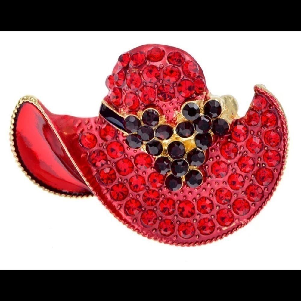 RED HAT RHINESTONE NECKLACE OR BROOCH‎